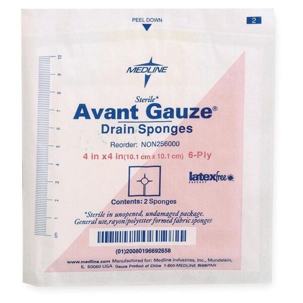 Medline Avant Gauze Drain Sponge, 4 x 4 inch, 6-Ply, Sterile, 300PK NON256000 - main
